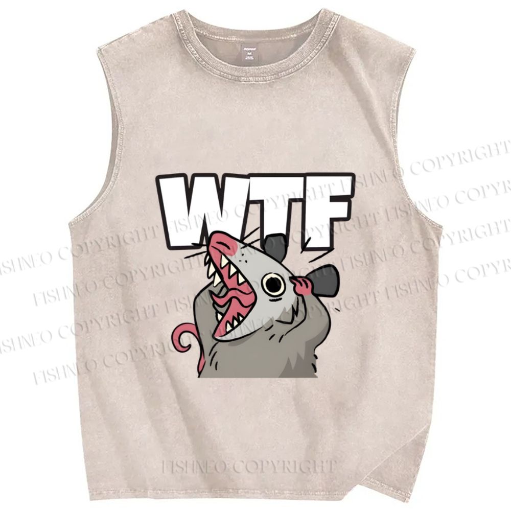 Unisex Opossum WTF Printed Washed Tank Top