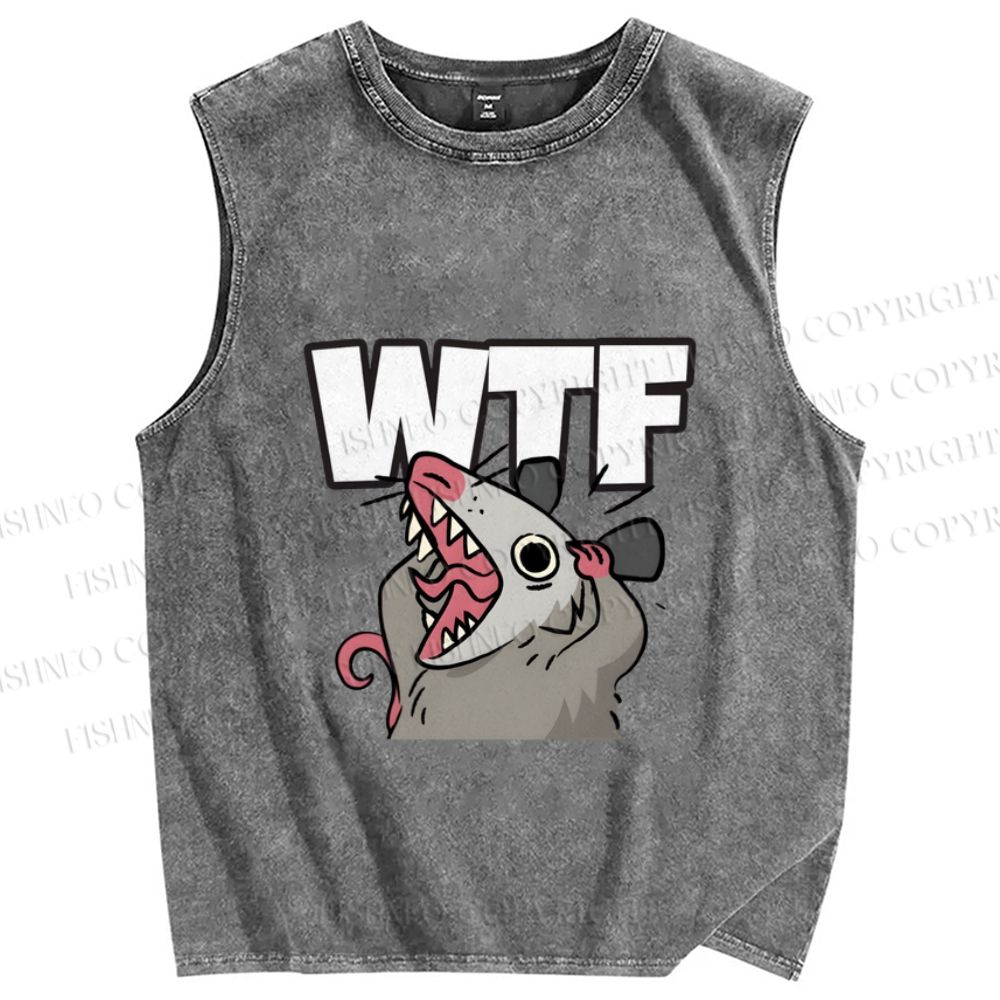Unisex Opossum WTF Printed Washed Tank Top