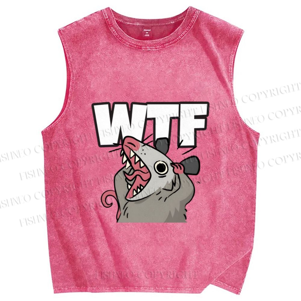 Unisex Opossum WTF Printed Washed Tank Top