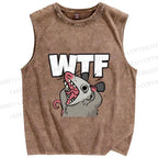 Unisex Opossum WTF Printed Washed Tank Top