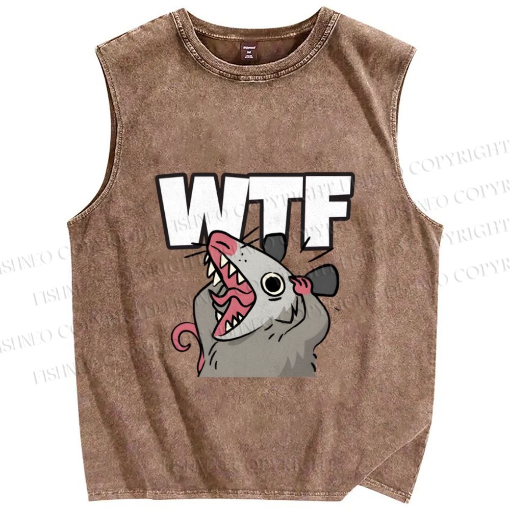 Unisex Opossum WTF Printed Washed Tank Top