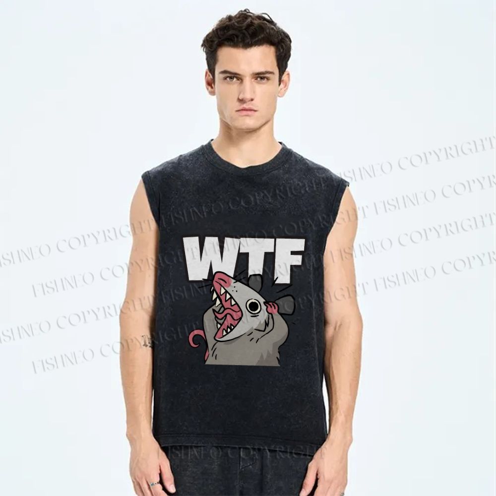 Unisex Opossum WTF Printed Washed Tank Top