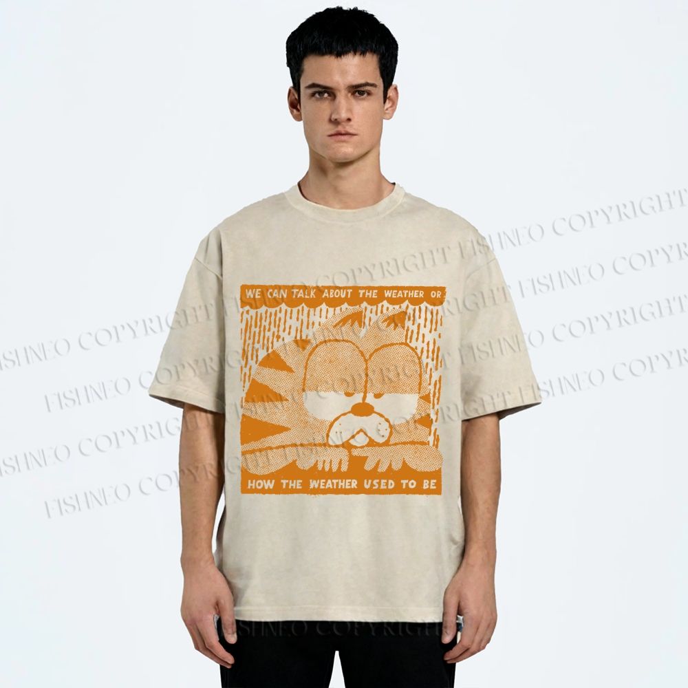 Unisex Garfield Cat Care About Weather Printed Washed Tee