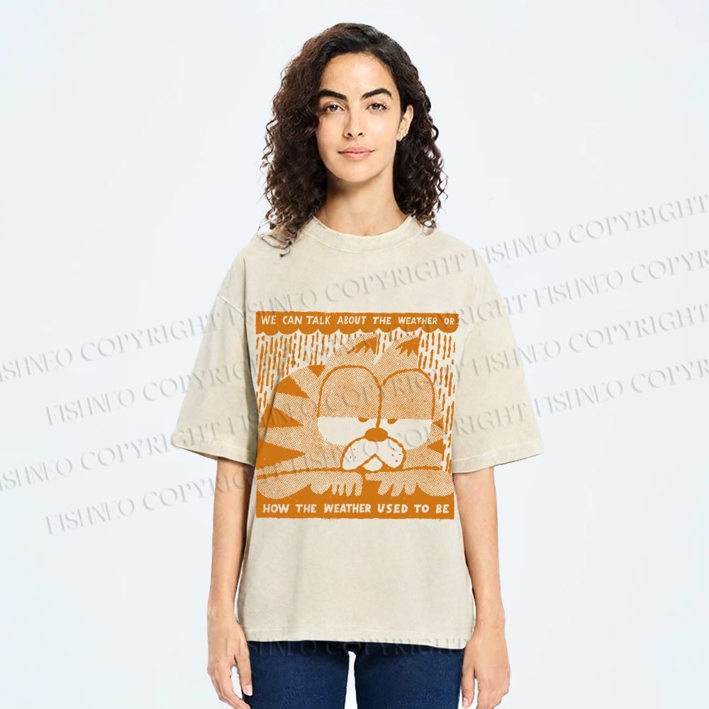 Unisex Garfield Cat Care About Weather Printed Washed Tee