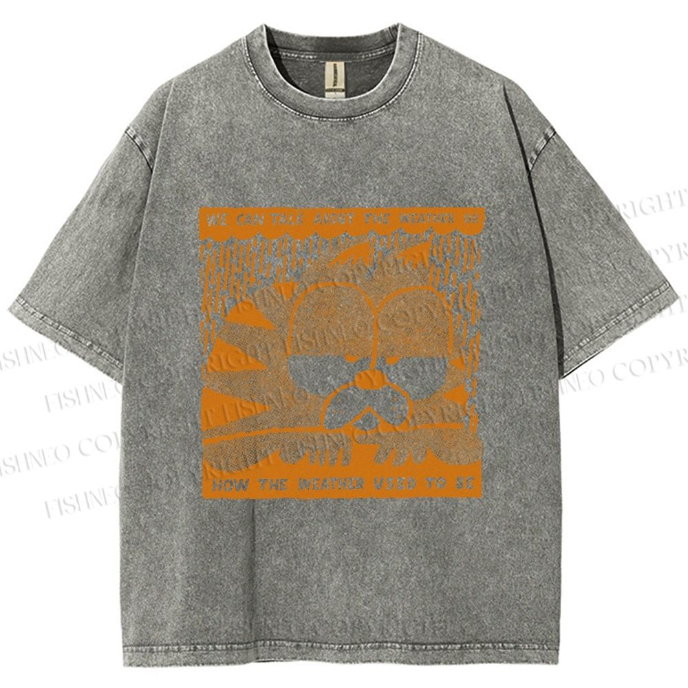 Unisex Garfield Cat Care About Weather Printed Washed Tee