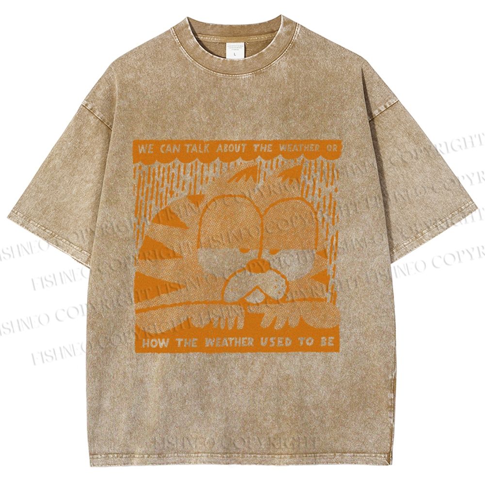 Unisex Garfield Cat Care About Weather Printed Washed Tee