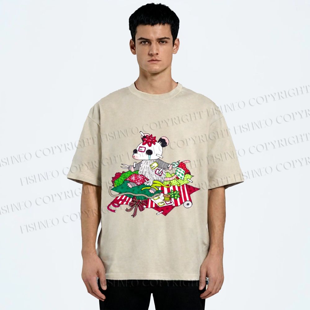 Unisex Opossum in Mess Printed Washed Tee