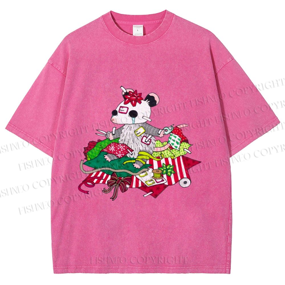 Unisex Opossum in Mess Printed Washed Tee