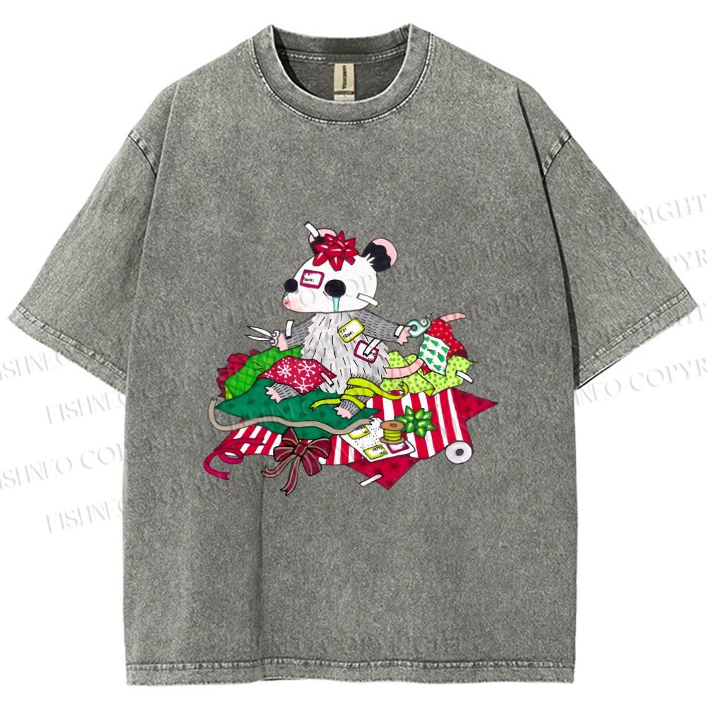 Unisex Opossum in Mess Printed Washed Tee