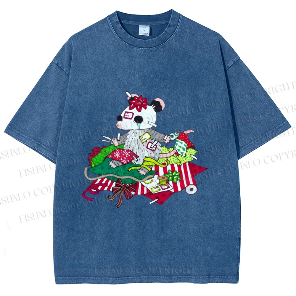 Unisex Opossum in Mess Printed Washed Tee