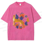 Unisex Panther in Plants Printed Washed Tee