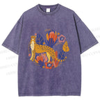 Unisex Panther in Plants Printed Washed Tee