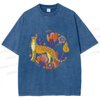 Unisex Panther in Plants Printed Washed Tee