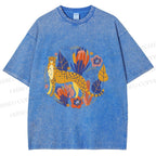 Unisex Panther in Plants Printed Washed Tee