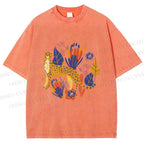 Unisex Panther in Plants Printed Washed Tee
