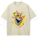 Unisex Panther With Leaves Printed Washed Tee