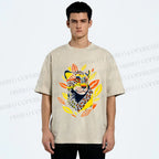 Unisex Panther With Leaves Printed Washed Tee