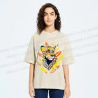 Unisex Panther With Leaves Printed Washed Tee
