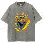 Unisex Panther With Leaves Printed Washed Tee