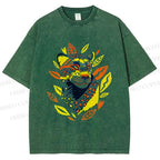 Unisex Panther With Leaves Printed Washed Tee