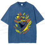 Unisex Panther With Leaves Printed Washed Tee