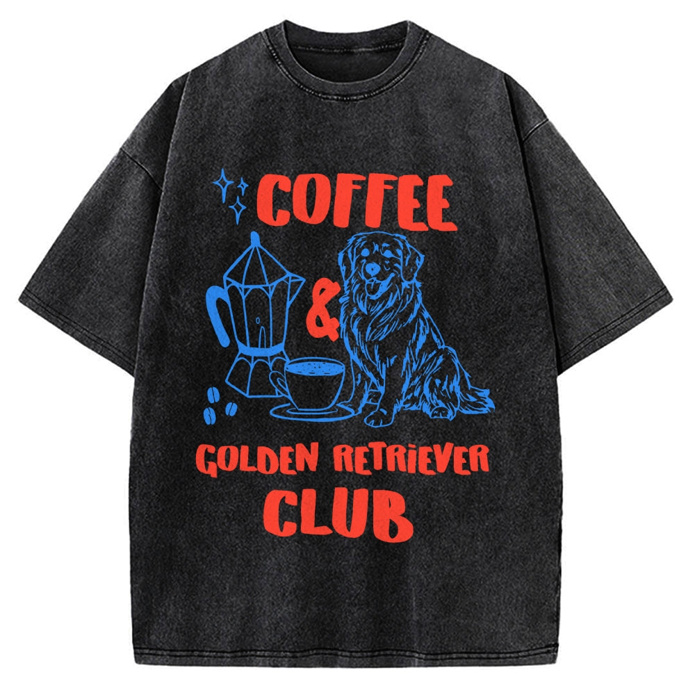 Coffee Golden Retriever Club Vintage Washed T-shirt