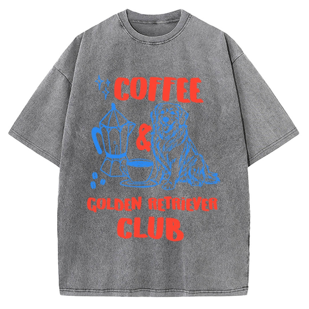 Coffee Golden Retriever Club Vintage Washed T-shirt