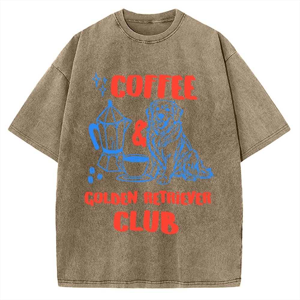 Coffee Golden Retriever Club Vintage Washed T-shirt