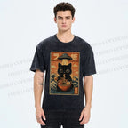 Unisex Cat Ramen Noodles UFO Printed Washed Tee