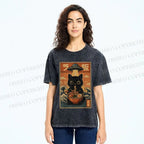 Unisex Cat Ramen Noodles UFO Printed Washed Tee
