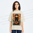 Unisex Cat Ramen Noodles UFO Printed Washed Tee