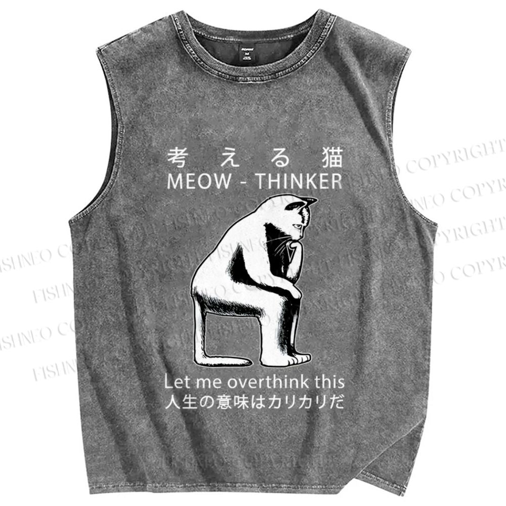 Unisex Let Me Overthink This Japanese Meow Printed Washed Tank Top