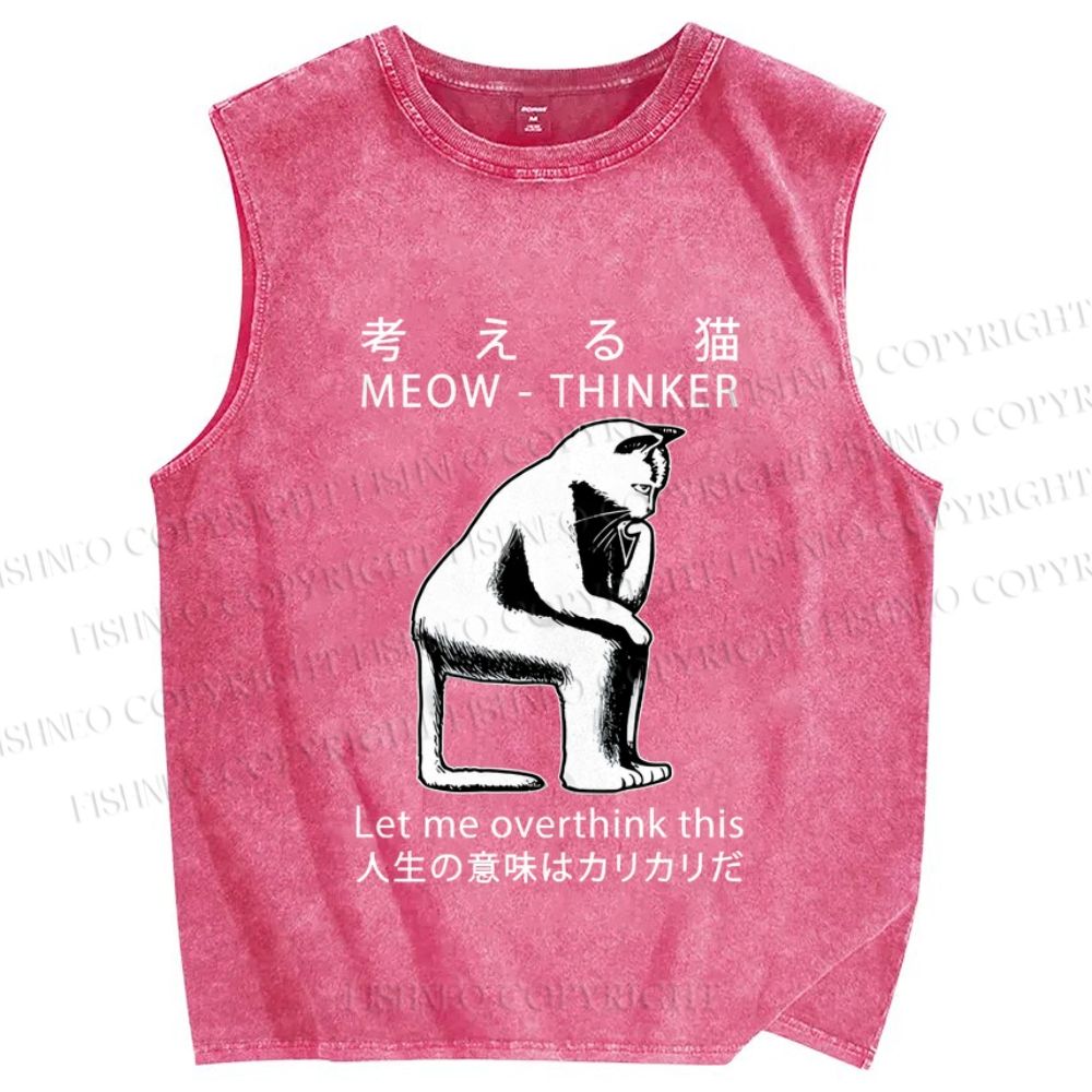 Unisex Let Me Overthink This Japanese Meow Printed Washed Tank Top