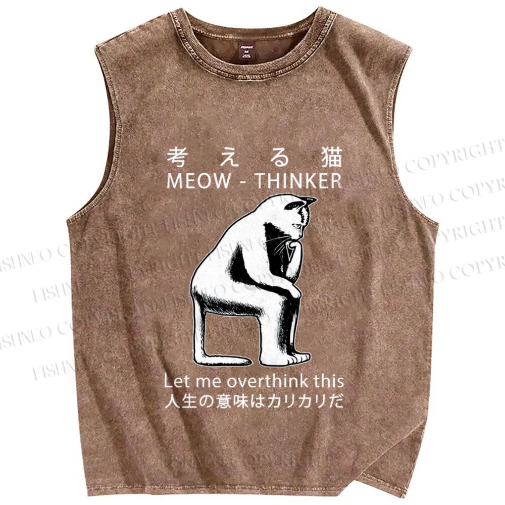 Unisex Let Me Overthink This Japanese Meow Printed Washed Tank Top