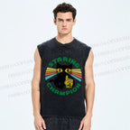 Unisex Staring Champion Cat Printed Washed Tank Top