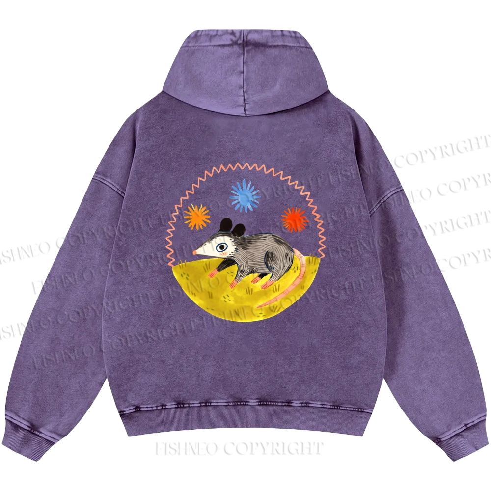 Unisex Casual Cute Opossum Printed Double-sided Washed Hoodie