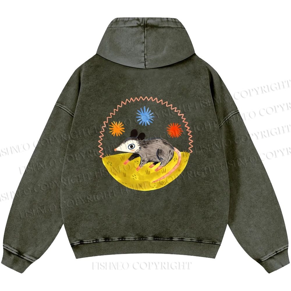 Unisex Casual Cute Opossum Printed Double-sided Washed Hoodie