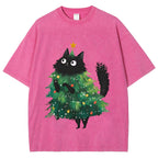 Christmas Tree Cat Japan Vintage Washed T-shirt