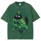 Christmas Tree Cat Japan Vintage Washed T-shirt