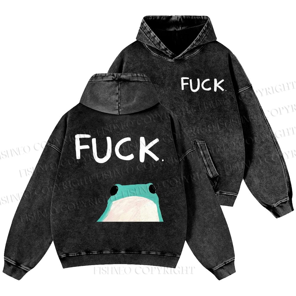 Unisex Casual Fuck Frog Printed Double-sided Washed Hoodie