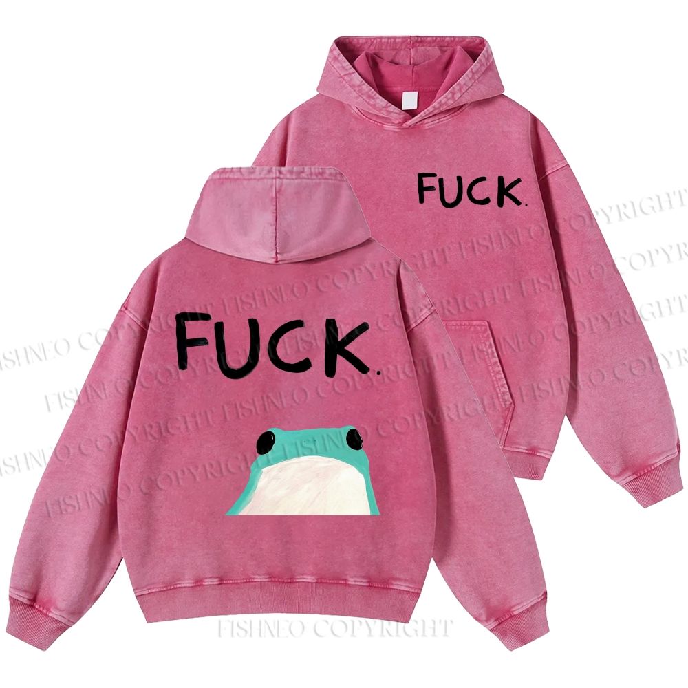 Unisex Casual Fuck Frog Printed Double-sided Washed Hoodie