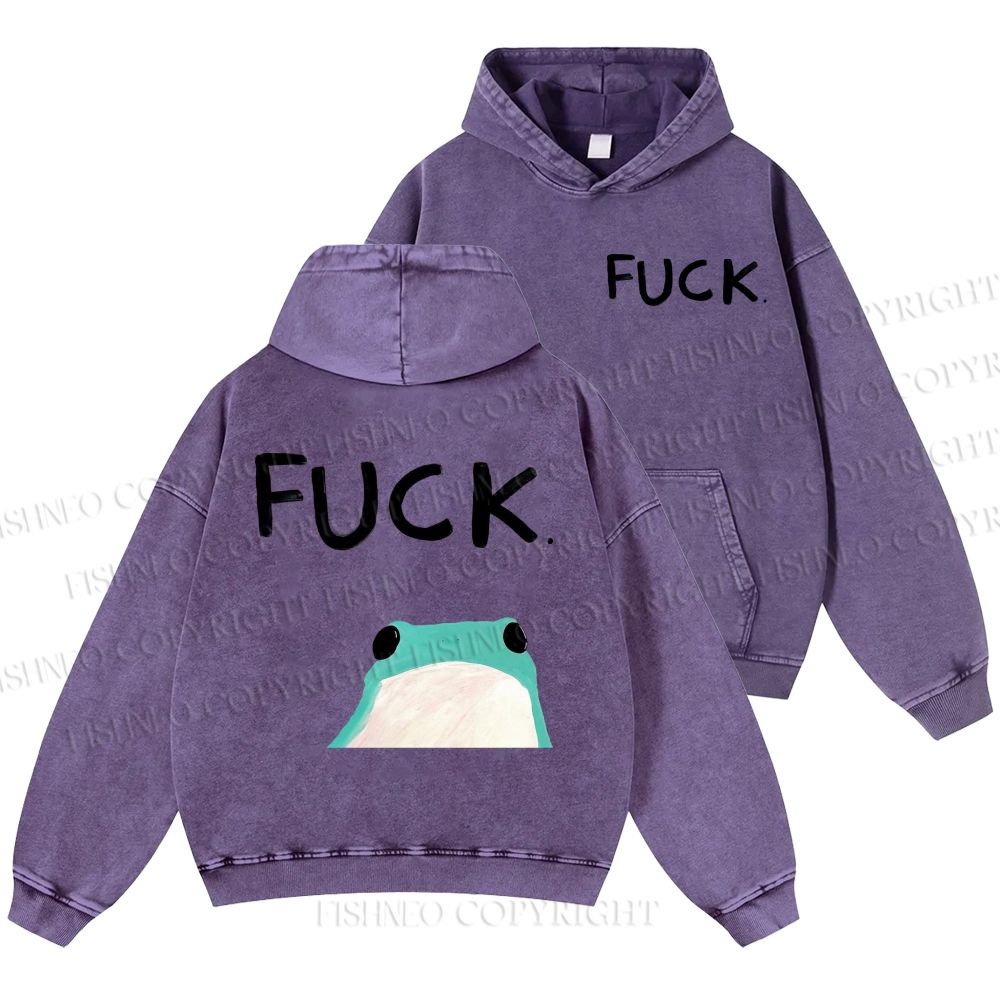 Unisex Casual Fuck Frog Printed Double-sided Washed Hoodie