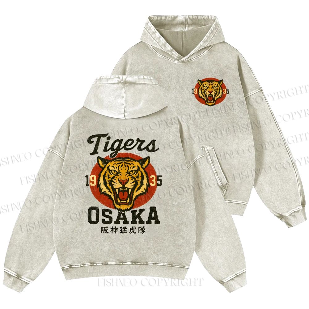 Unisex Casual Tiger Osaka Printed Double-sided Washed Hoodie
