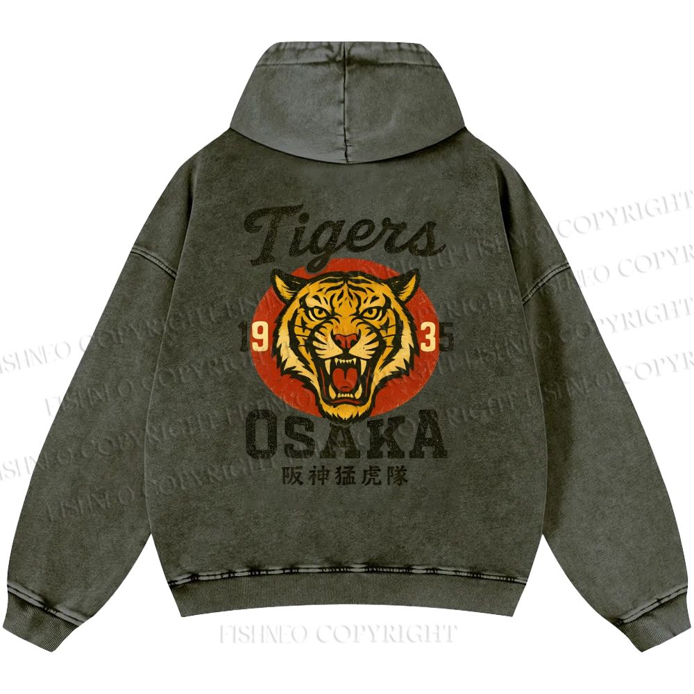 Unisex Casual Tiger Osaka Printed Double-sided Washed Hoodie
