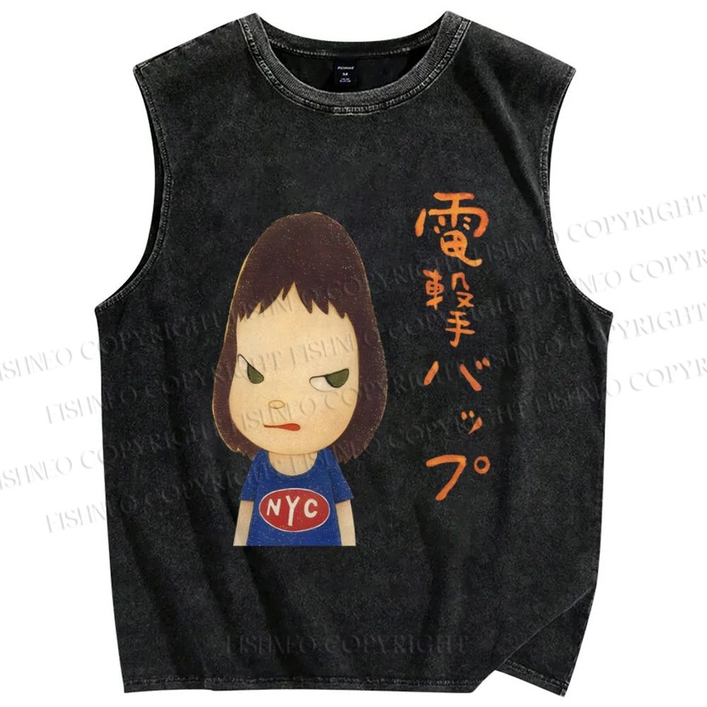 Unisex Yoshitomo Nara Printed Washed Tank Top