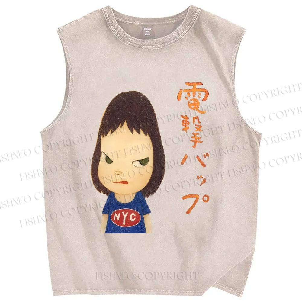 Unisex Yoshitomo Nara Printed Washed Tank Top