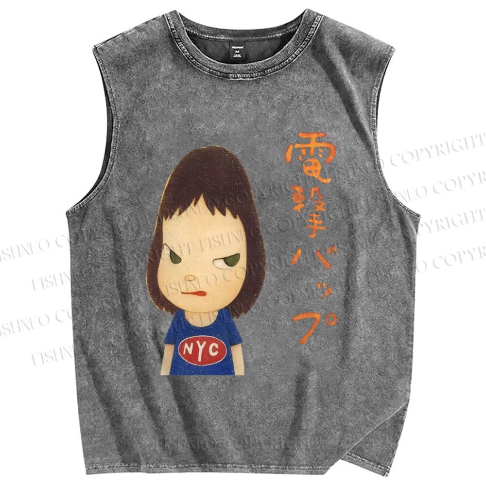 Unisex Yoshitomo Nara Printed Washed Tank Top