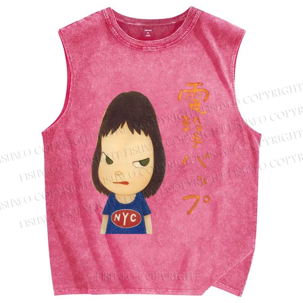 Unisex Yoshitomo Nara Printed Washed Tank Top