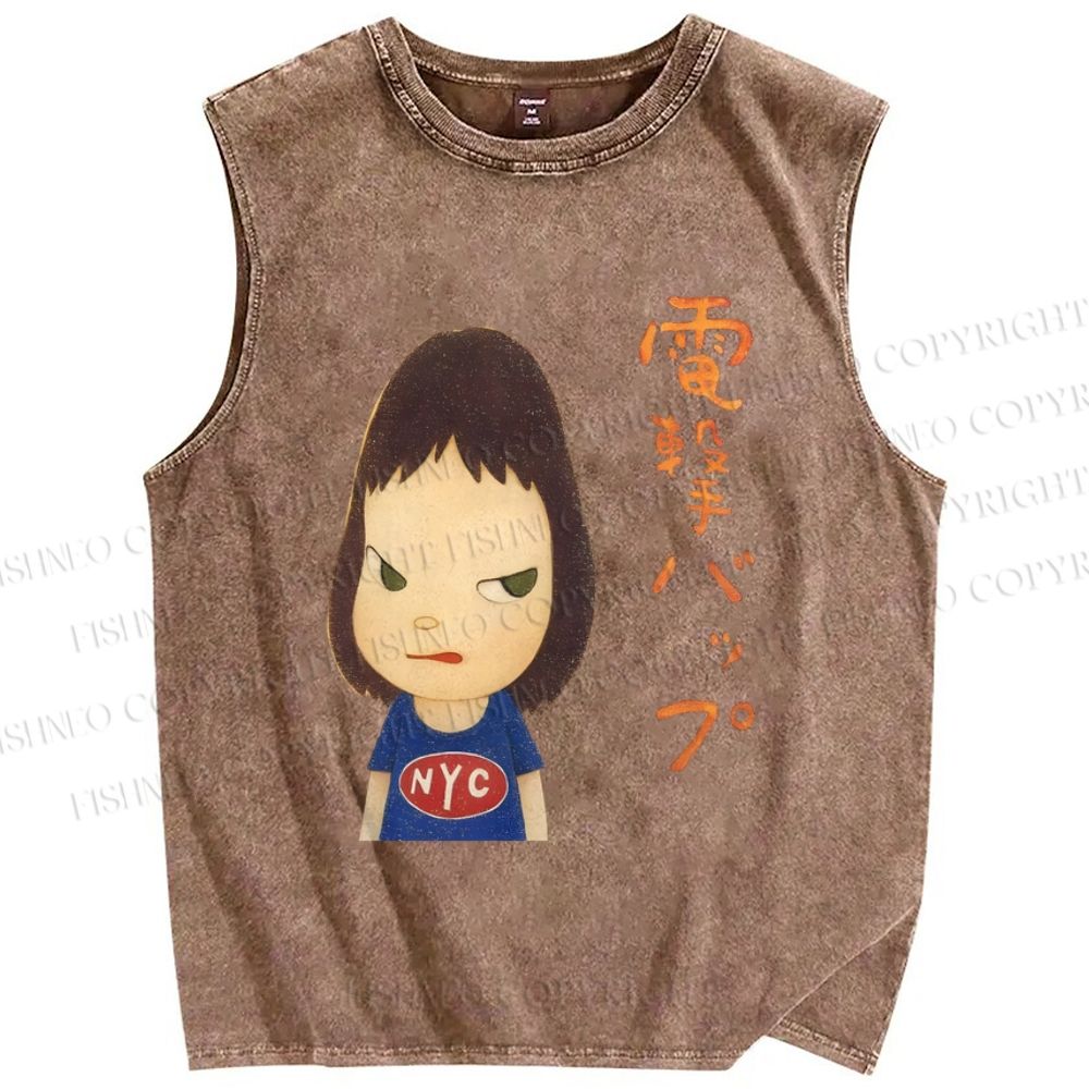 Unisex Yoshitomo Nara Printed Washed Tank Top
