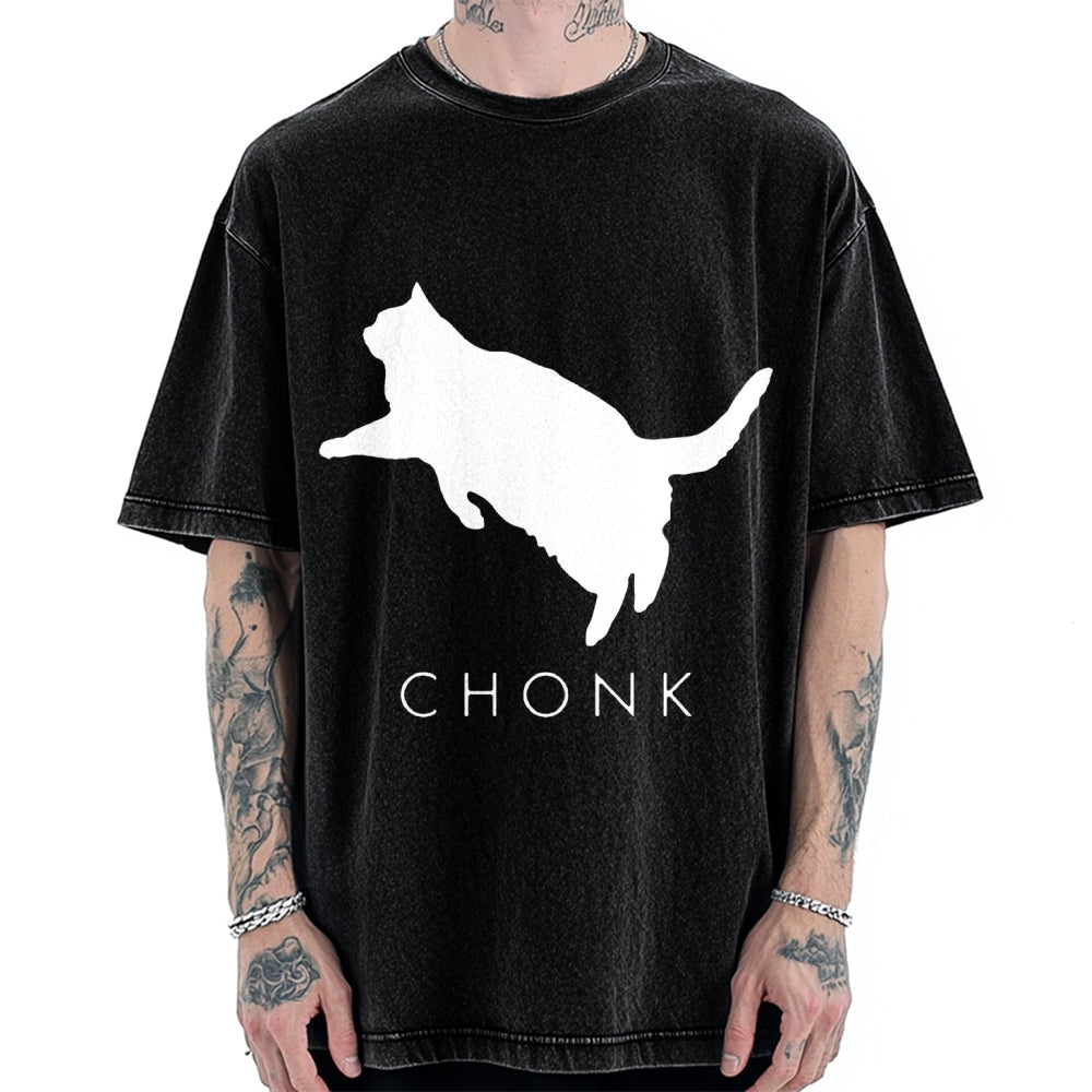 Chonk Fat Cat Meme Vintage Washed T-shirt